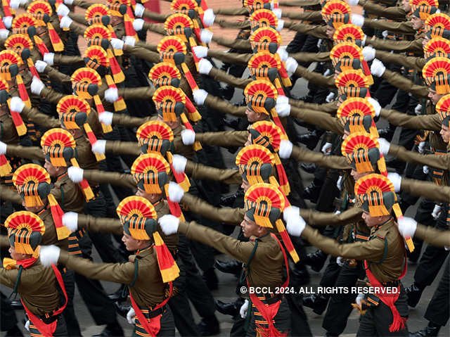 Army soldiers strut down the Rajpath