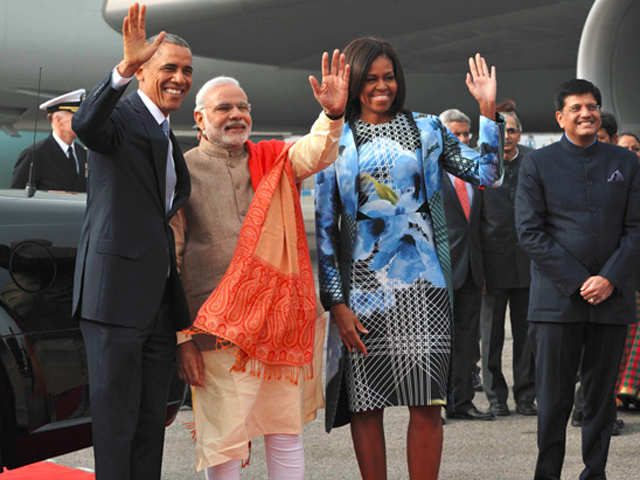 Obamas and PM Modi wave