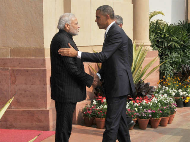 Modi greets Obama before their meeting