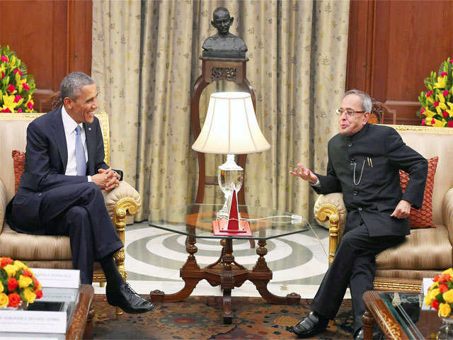 Pranab Mukherjee and Barack Obama at Rashtrapati Bhavan