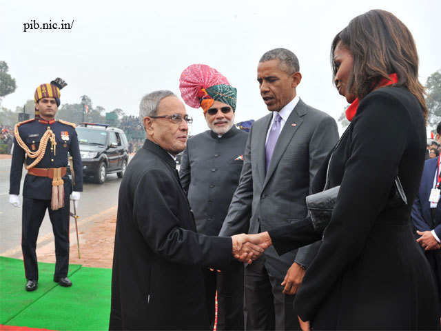 Pranab Mukherjee meets Barack Obama and Michelle Obama