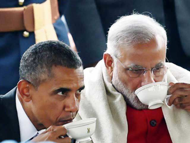 Barack Obama having tea with PM Modi