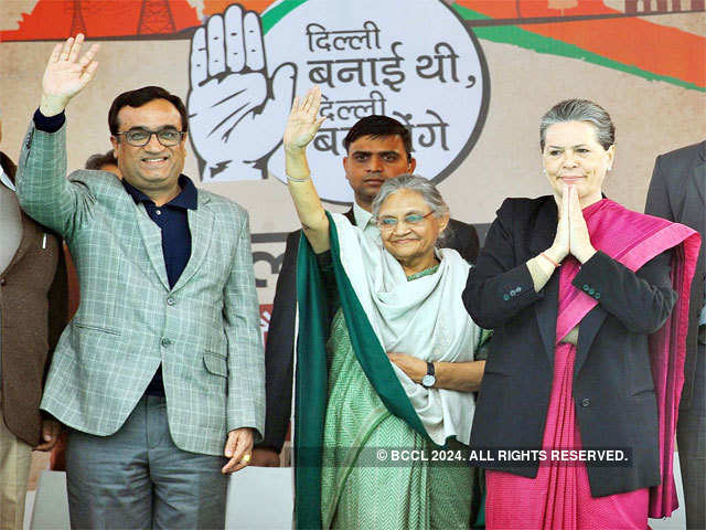Sonia Gandhi at an election rally in Badarpur
