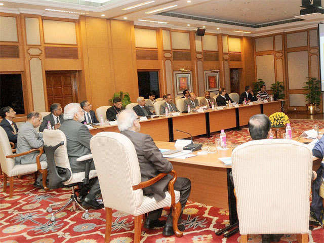 Narendra Modi chairing a high-level meeting on infrastructure sector in New Delhi