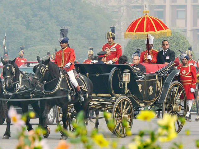 President Pranab Mukherjee in a carriage after budget session