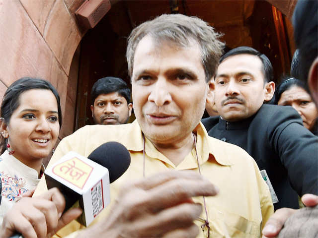 Suresh Prabhu leaves Parliament House after presenting the Railway Budget