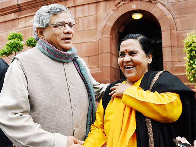 Uma Bharti and Sitaram Yechury at Parliament House