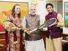 Leander Paes-Martina Hingis present Australian Open winning racquets to PM Narendra Modi