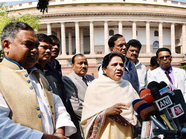BSP chief Mayawati talking to the media