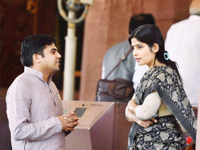 Dimple Yadav and Tej Pratap during the Budget session