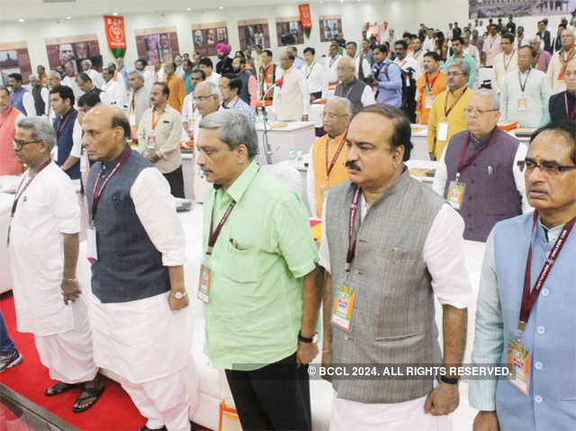 Rajnath Singh with other party leaders at the meet