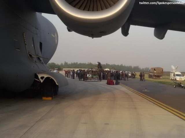 IAF aircrafts being loaded with supplies at Hindan