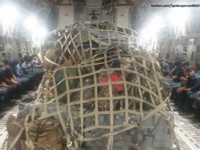 Inside of C-17 aircraft being readied for take off