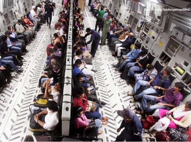 Evacuees aboard IAF jet