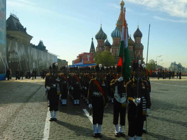 Marching contingent led by Captain Vikash Singh Suhag