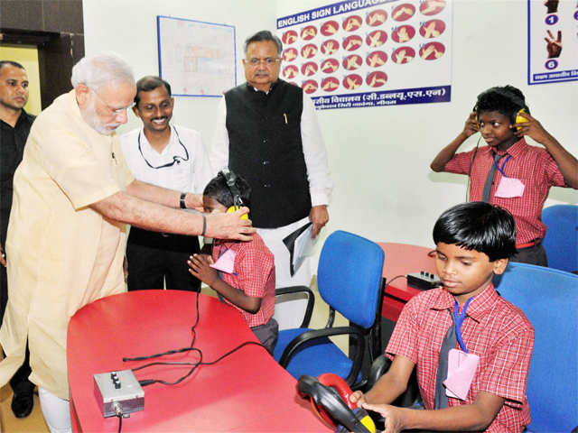 Prime Minister Narendra Modi interacting with specially abled children