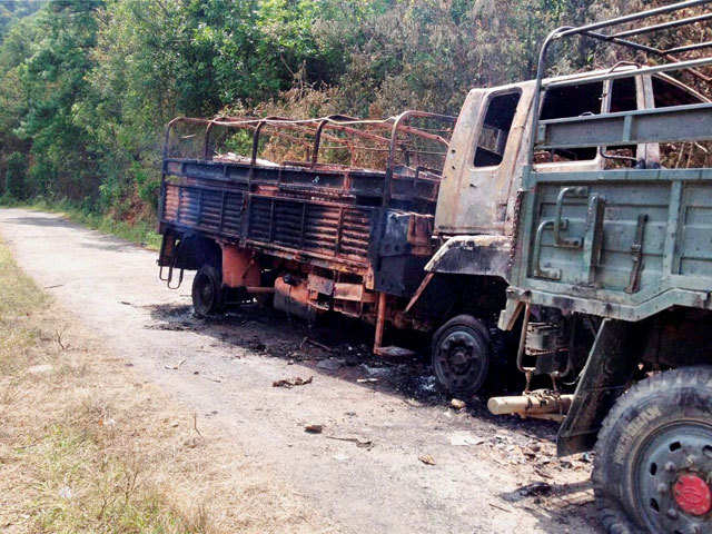 Charred army vehicle