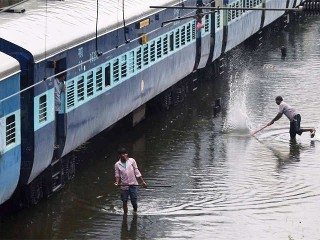 Water logged railway tracks in Mumbai