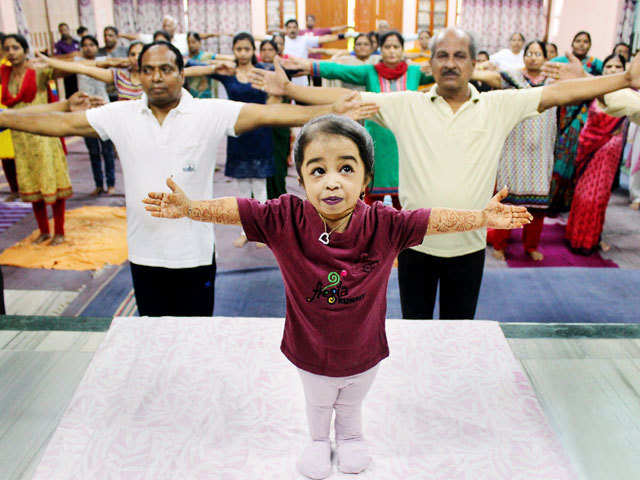 Jyoti Amge takes part in a Yoga session