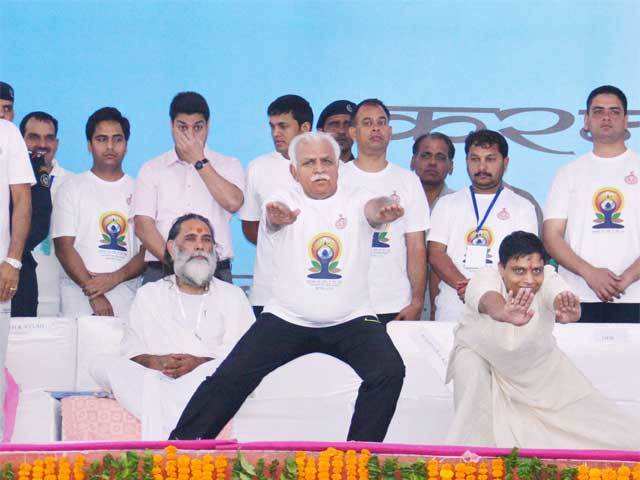 ML Khattar performs Yoga