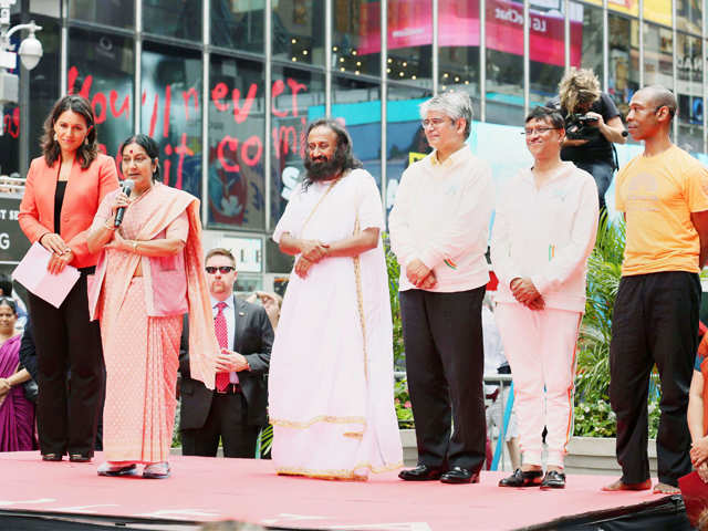 Swaraj addresses yoga enthusiasts in NY