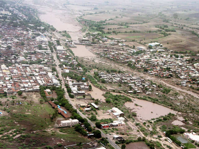Ariel view of flooded areas