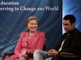 Hillary listens to Aamir Khan