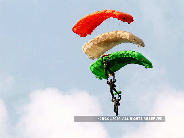 Skydivers belonged to the Akash Ganga team of IAF