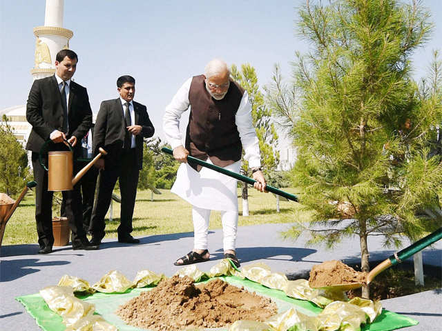 PM Modi plants a sapling