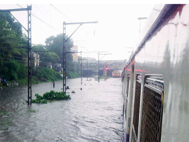 Waterlogged railway track at Sion station