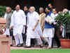 PM exchanges pleasantries with opposition leaders in Rajya Sabha