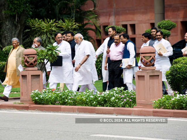 PM Narendra Modi walks out with BJP MPs