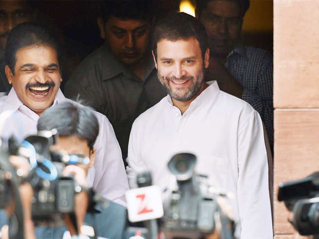 Congress Vice President Rahul Gandhi after the Lok Sabha was adjourned