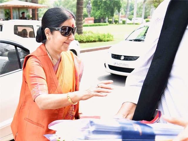 Sushma Swaraj arrives at Parliament house