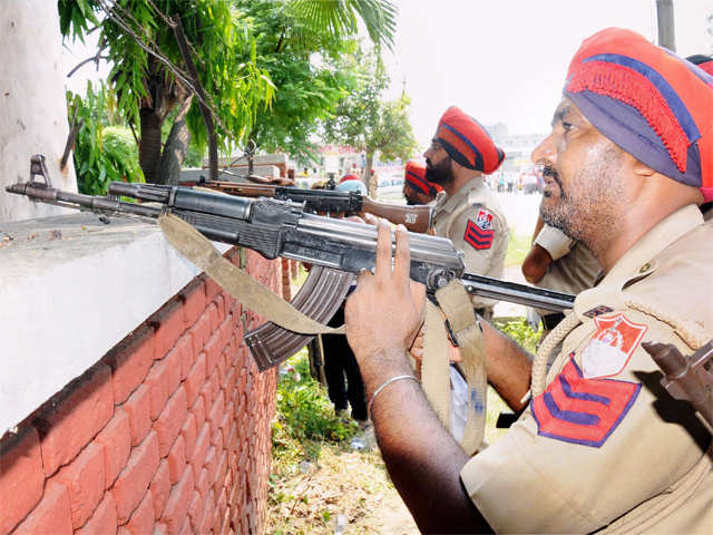 Police personnel taking positions