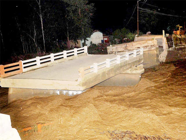 Bridge damaged by floodwaters