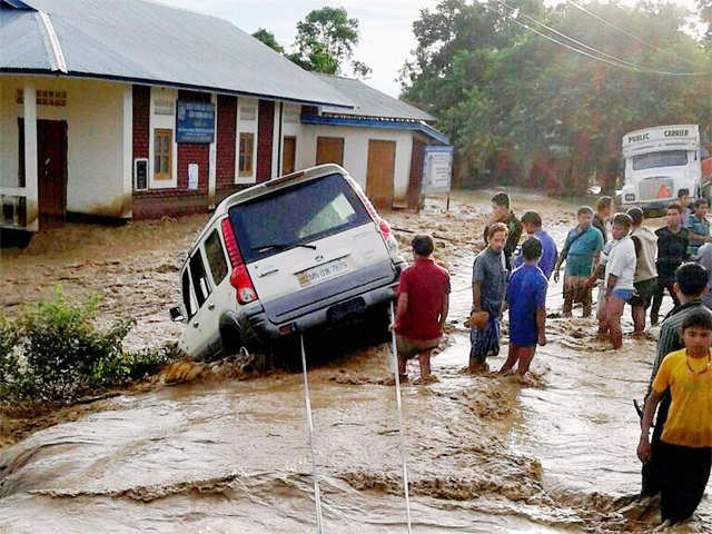 Car stuck in floodwaters