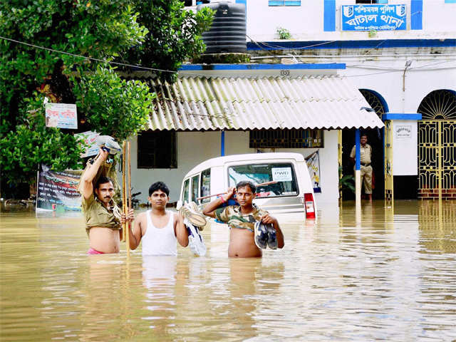 Ghatal Police Station submerged in flood waters