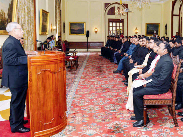 President Pranab Mukherjee meets probationers of IFS