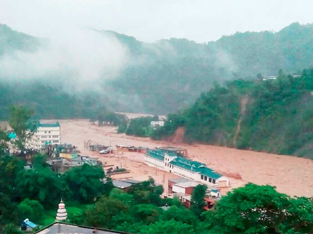 Flooded Dharampur market and bus station