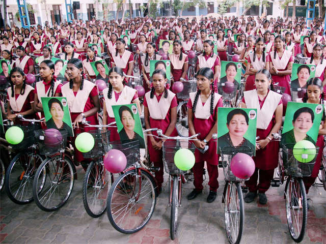 SP Velumani presents bicycles to students