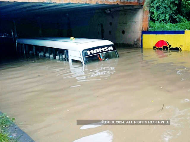 Bus submerged in floodwater