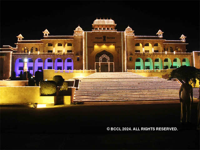 Rajasthan Assembly decorated with colourful lighting