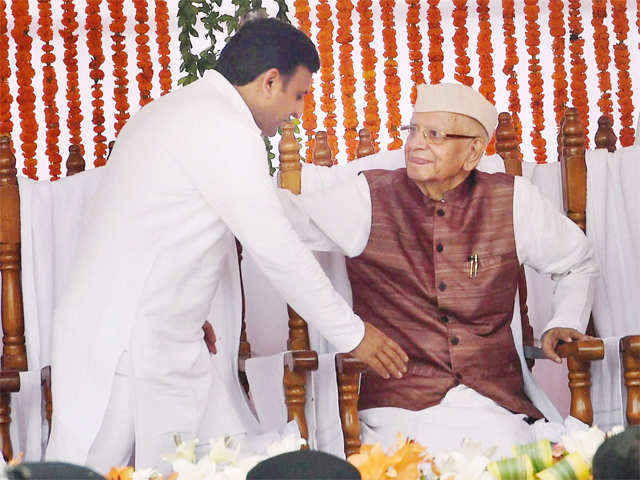 Uttar Pradesh Chief Minister Akhilesh Yadav with Congress veteran