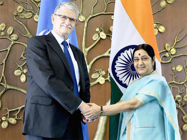 Sushma Swaraj meets Mogens Lykketoft