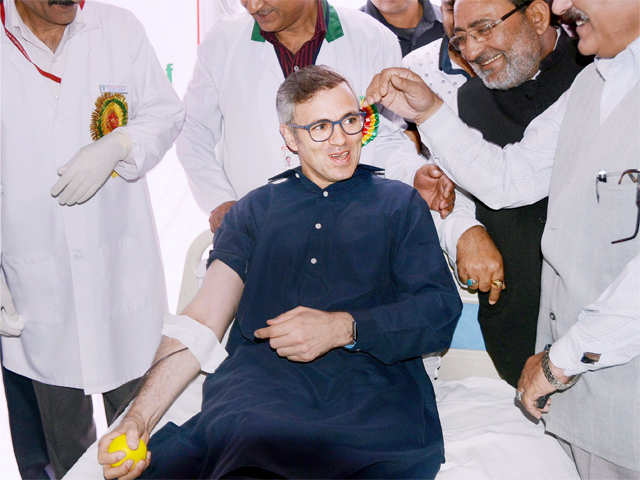 Omar Abdullah during the blood donation drive