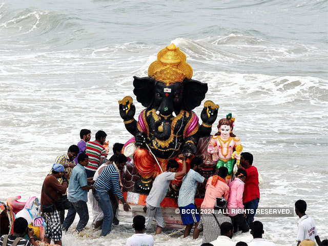 Ganesha idol being taken for immersion