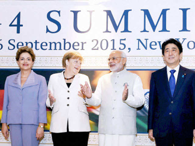 PM Modi with heads of other G-4 Nations