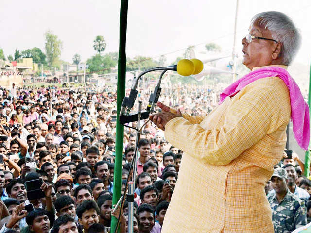 Lalu Prasad addressing a election rally