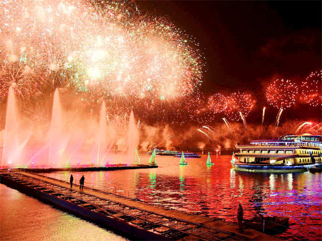 Fireworks explode during celebrations